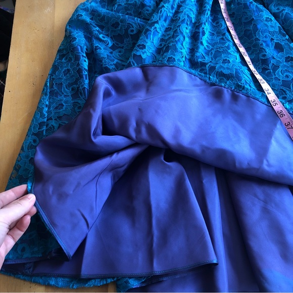 Vintage Blue Green Lace Gown Sequin Details Open Back Sweetheart Big Bow Teal - Picture 14 of 16